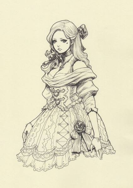 动漫气质美女素描黑白图片