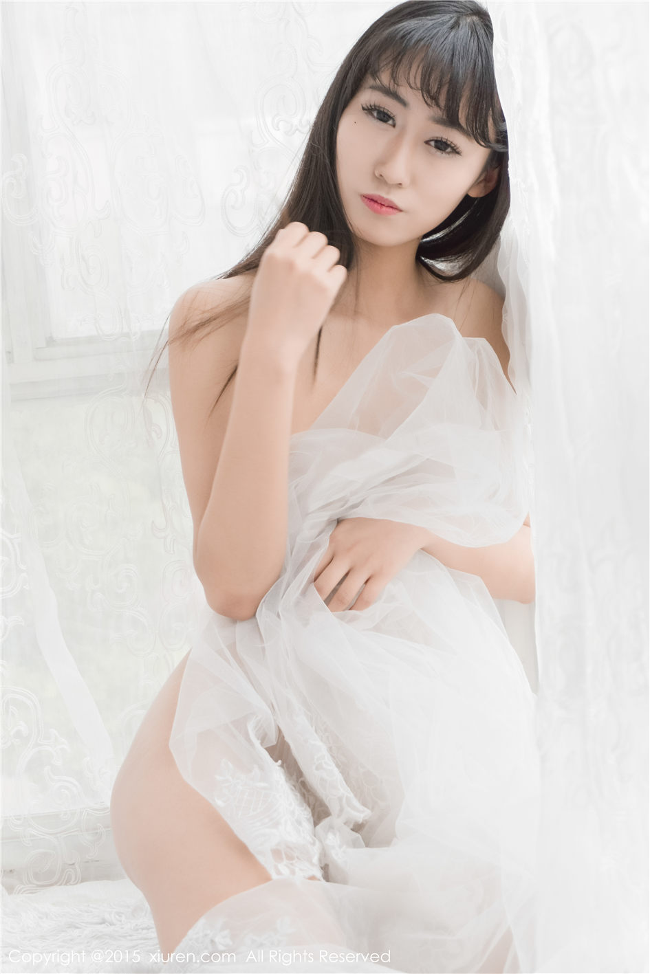 美媛馆新人嫩模素素subaby白纱遮胸双马尾情趣内衣写真