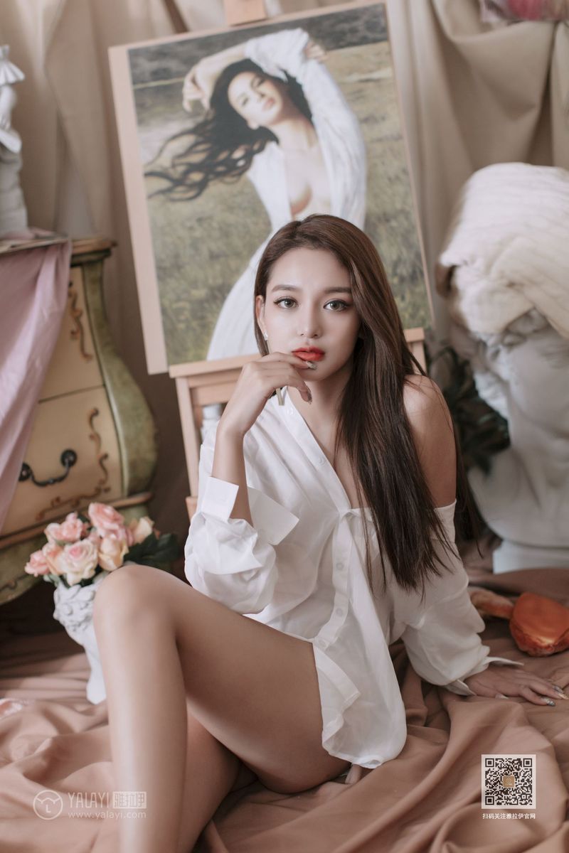 YALAYI雅拉伊性感美女刘子炀白衬衫修长美腿如雪如霜美图