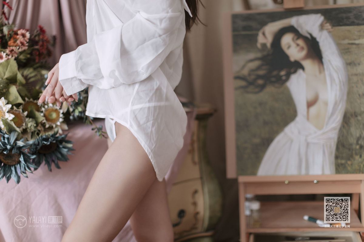 YALAYI雅拉伊性感美女刘子炀白衬衫修长美腿如雪如霜美图