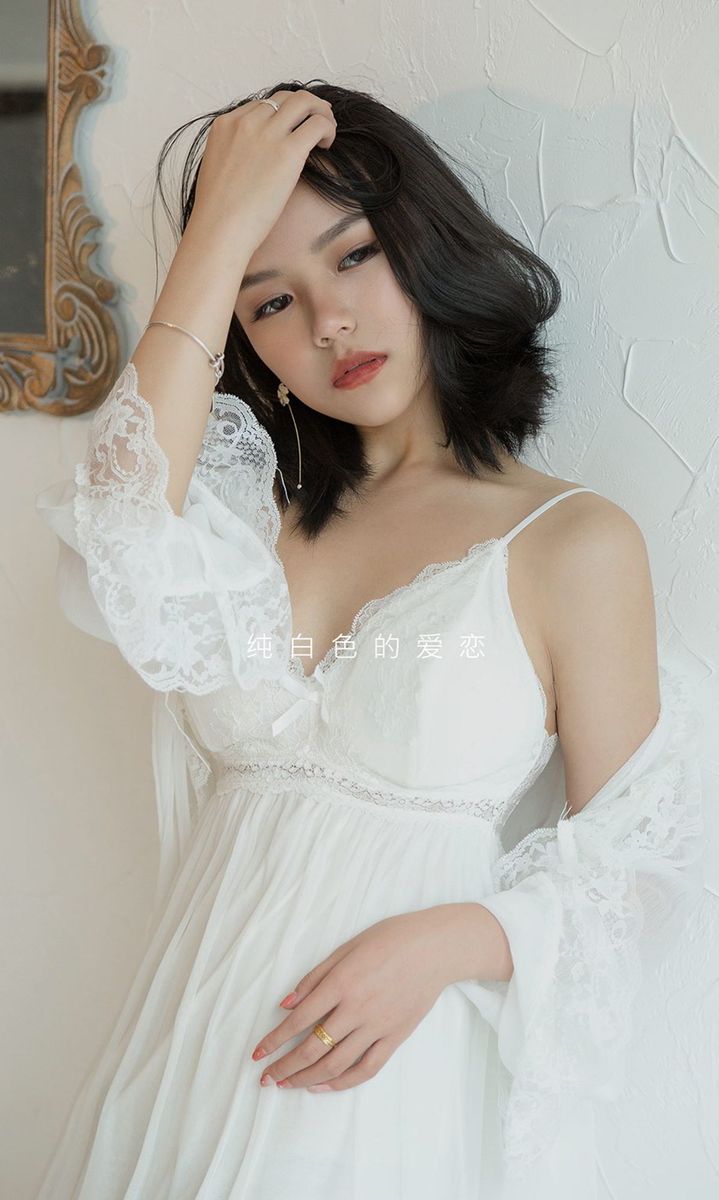 尤果网美女模特予念纯白蕾丝吊裙修长美腿完美身姿美图