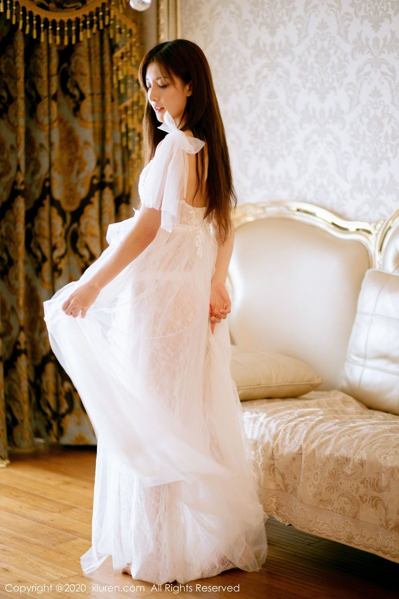 秀人网美女模特林文文yooki半透白纱长裙系列气质魅惑写真