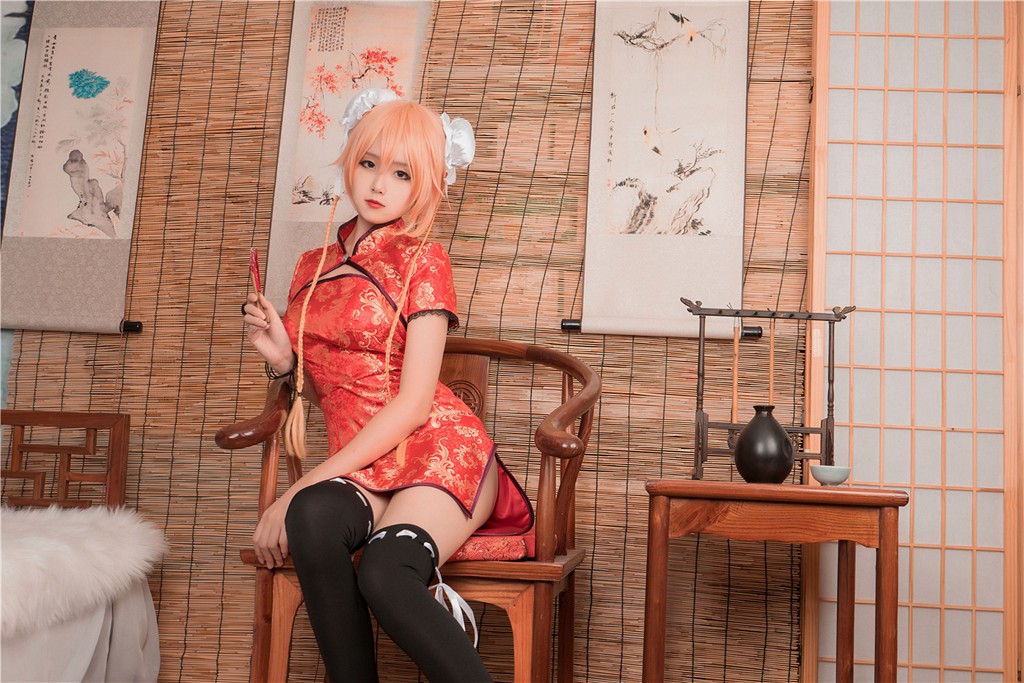 [风之领域] NO.164 红旗袍黑丝COS 写真集[40P]