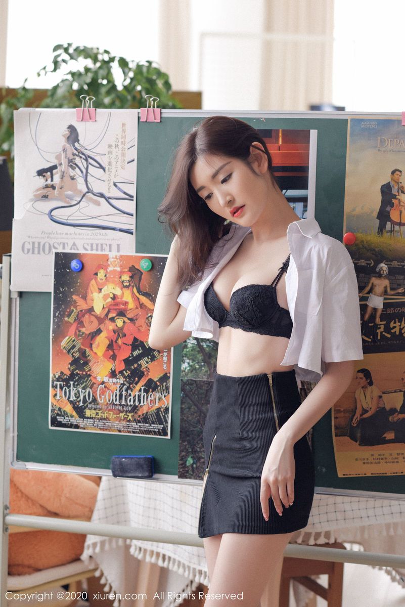 秀人网美女模特沈梦瑶女教师装扮黑色内衣制服诱惑写真