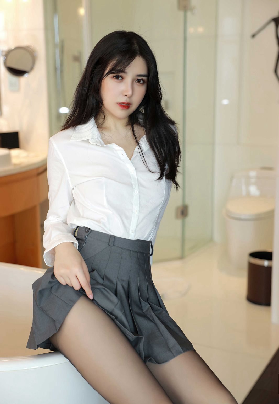 韩静安性感JK短裙诱惑黑色丝袜美腿高跟极致诱惑撅臀