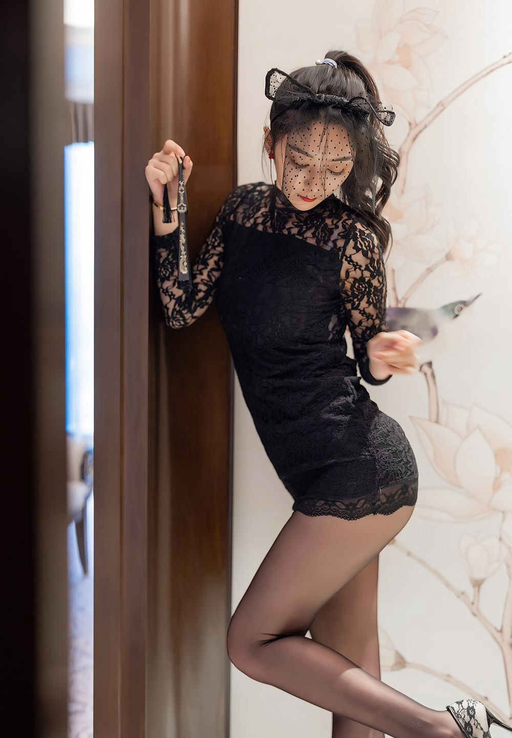 爱蜜社性感黑丝袜美腿高跟诱惑蕾丝短裙风骚紧身