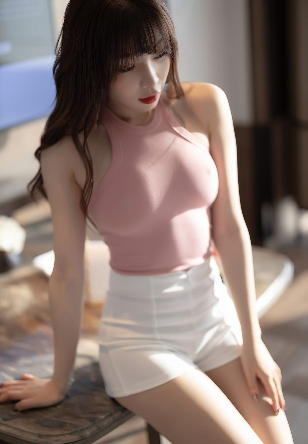 芝芝Booty肉丝袜极品美腿高跟嫩模性感白色热裤风骚