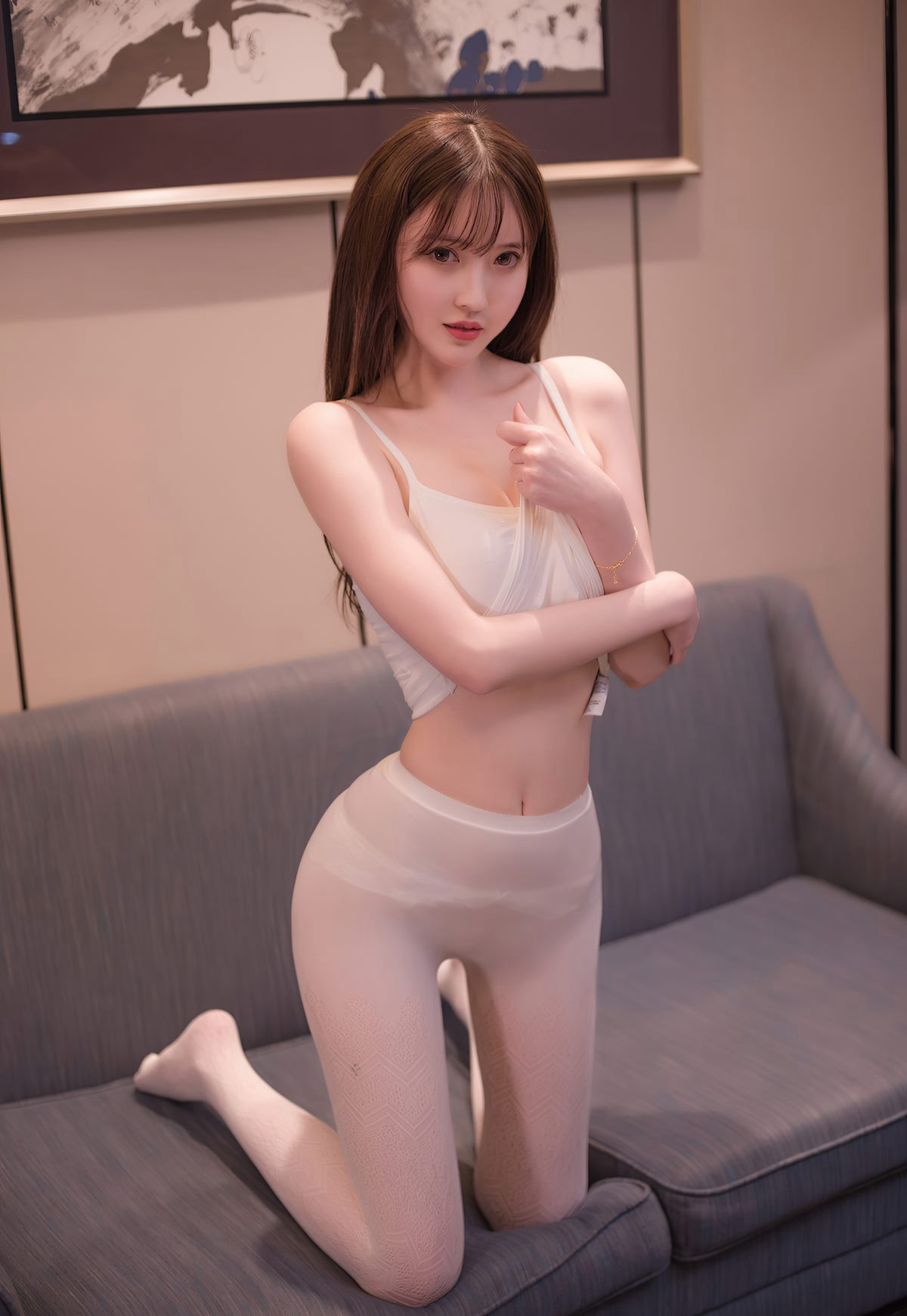 林芮希极品白丝美腿性感皮裙诱惑情趣内衣风骚姿势