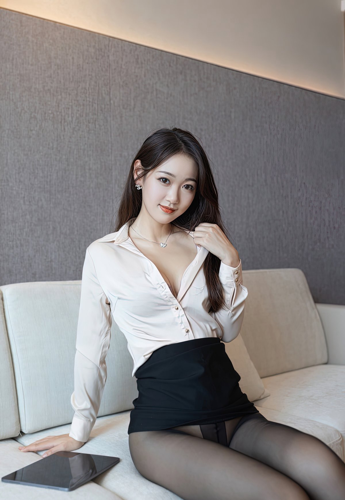 性感秘书下班后唐安琪性感黑丝无内制服诱惑高颜值美女图片