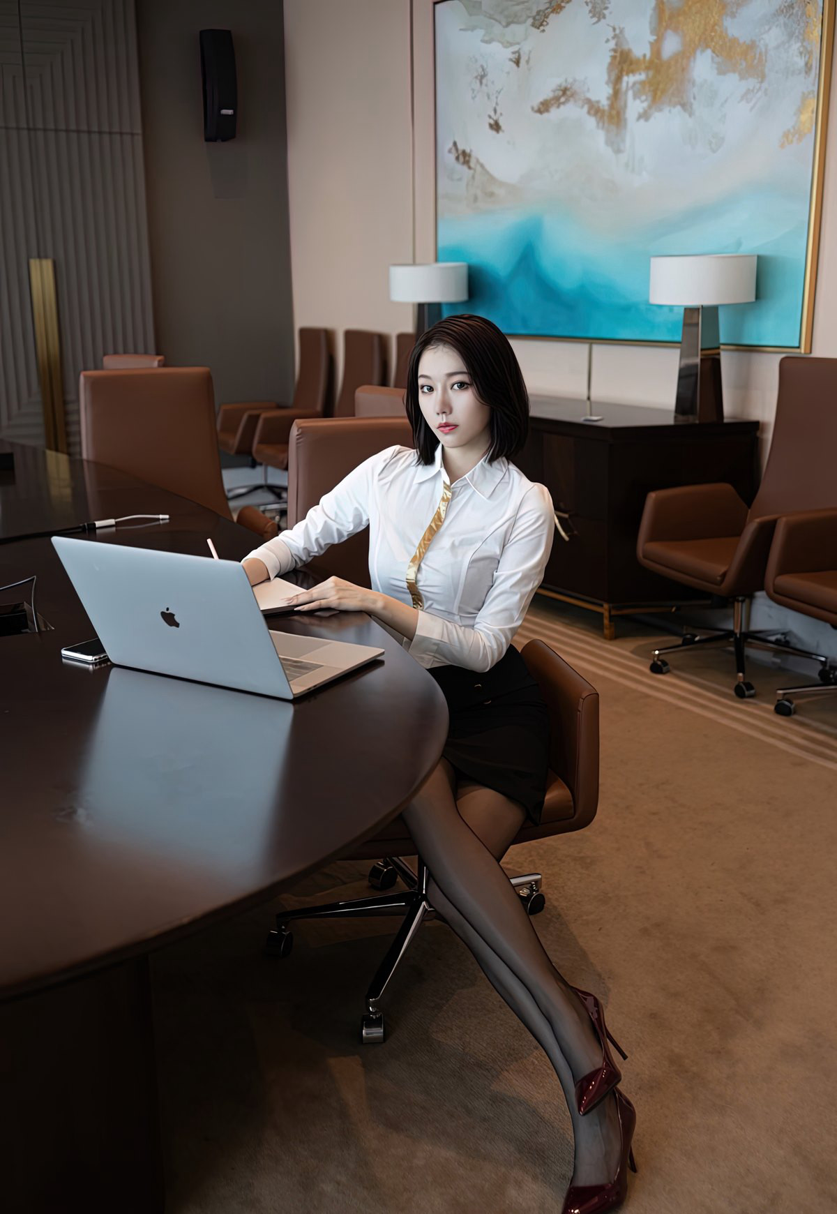 办公室风骚美女秘书安然性感美腿丰满肥臀脱黑丝无内