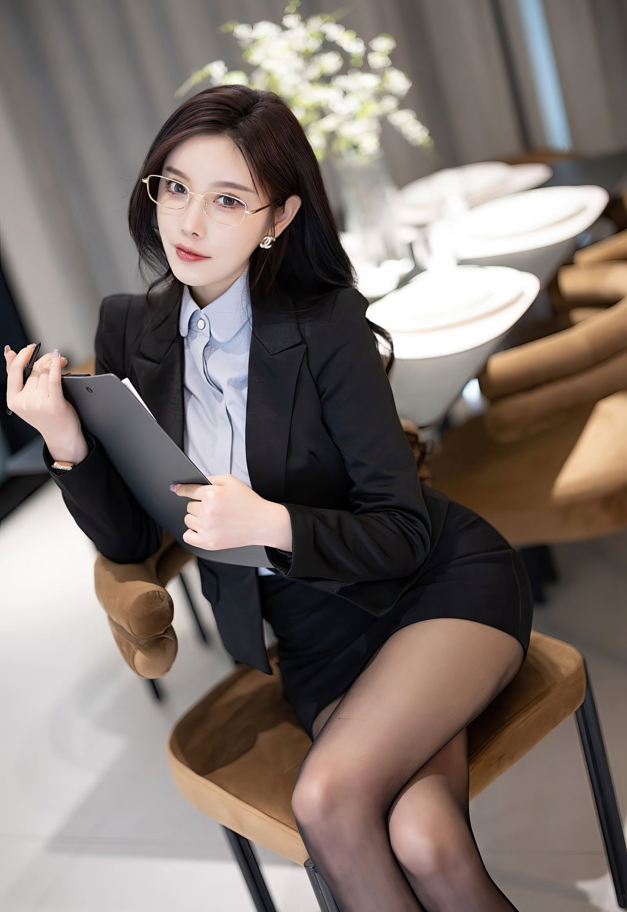 性感制服秘书杨晨晨眼镜美女办公室风骚黑丝高跟美腿写真