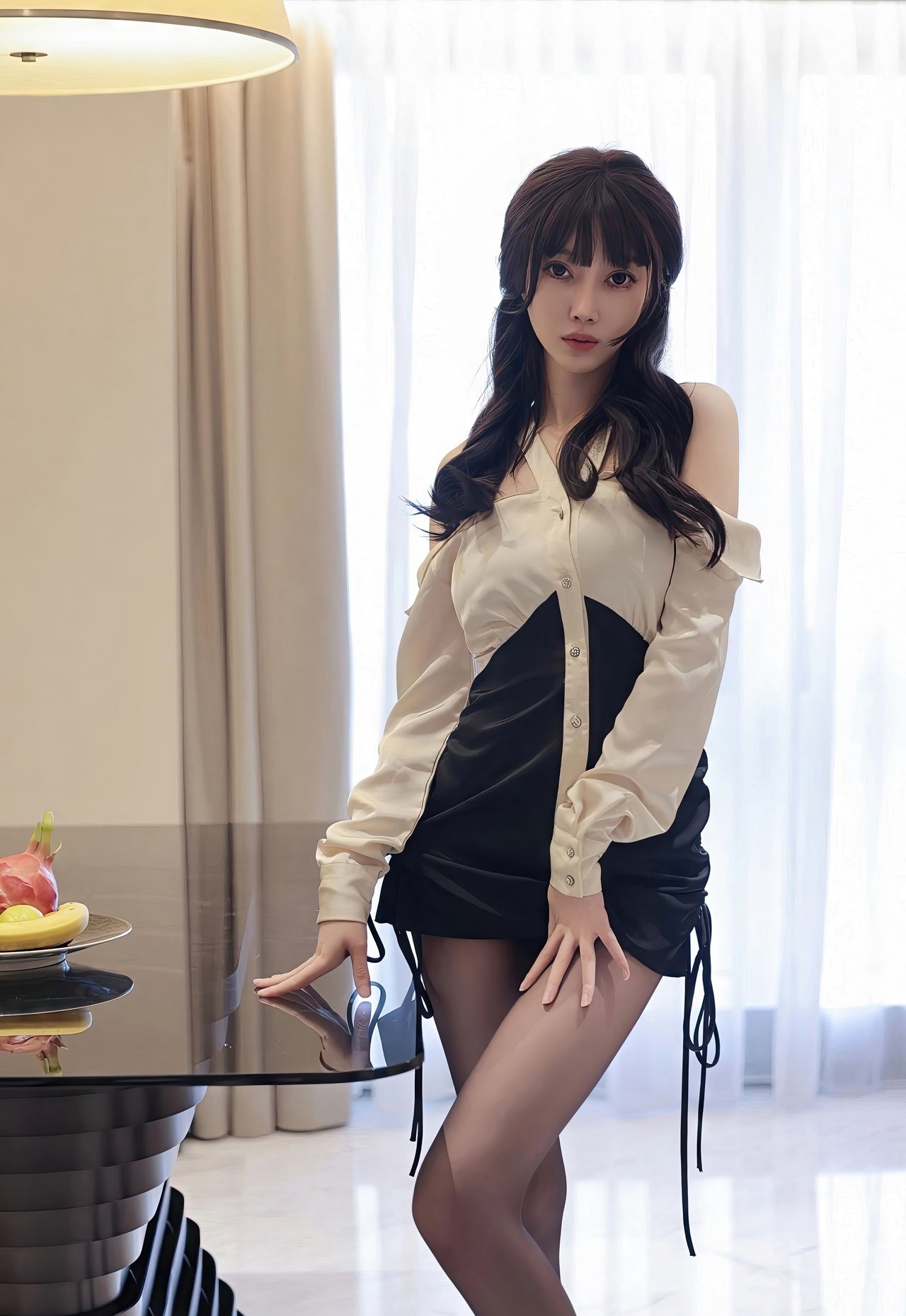 玥儿月2023性感美腿黑丝无内高跟极品丁字裤美臀